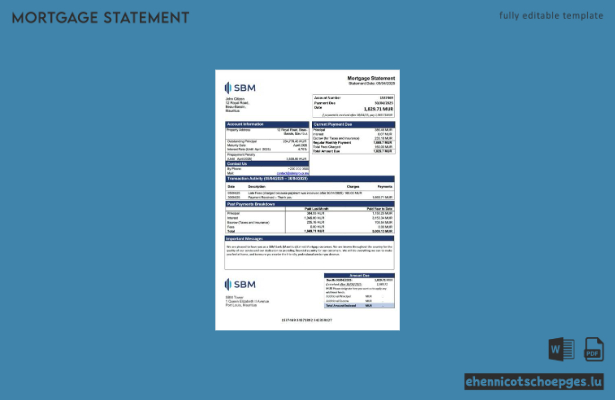 SBM Bank Mauritius Limited Hypothekenabrechnung (Word- und PDF-Beispiel)
